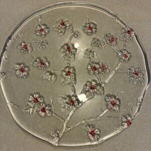 Vintage Walther Cherry Blossom Clear Glass Round 13.5" Torte Serving Cake Plate